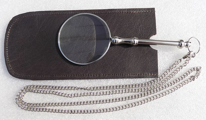Magnifier Glass With Chain Nickel Finish - Click Image to Close